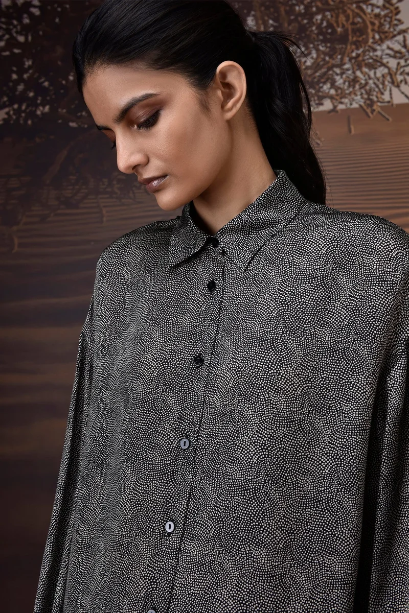 Genes Lecoanet Hemant Black Viscose Satin Relaxed Shirt